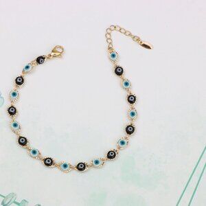 "Rose Gold Bracelet with Blue & Black Evil Eye Charms, XPBL0790